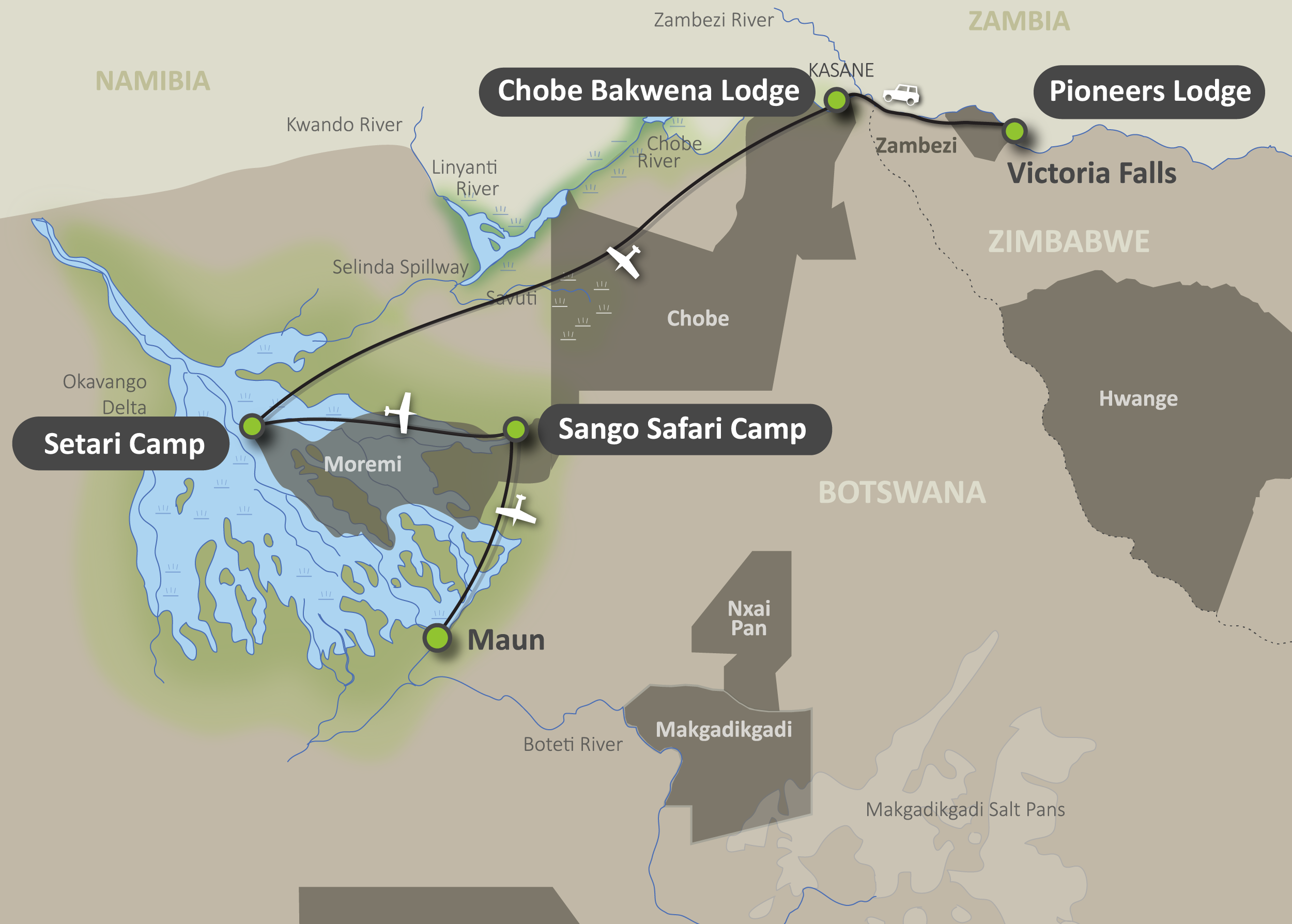 Map of the Botswana Focus Safari